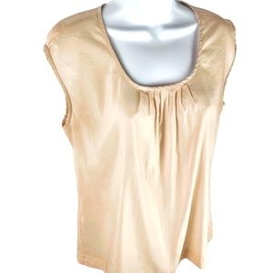 Loft Womens Creme Blouse Pleated Scoop Neckline